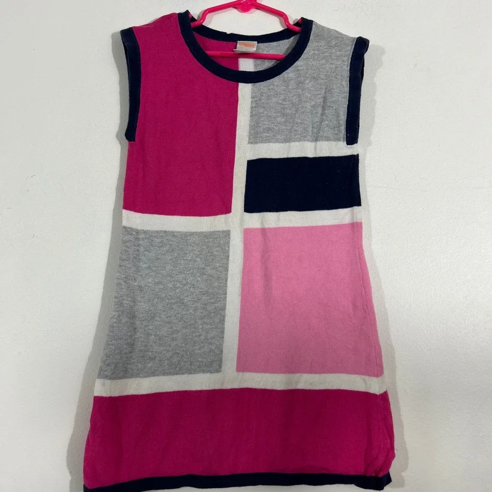 Gymboree‎ Girls Colorblock Sleeveless Sweater Dress Size 5 Pink Gray Navy Cotton